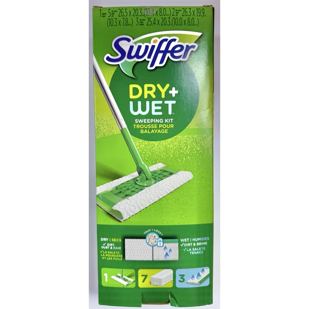 Swiffer Sweeper Dry + Wet Multi Sweeping Kit 2-in-1 Mop 10 Cloths Green 92815